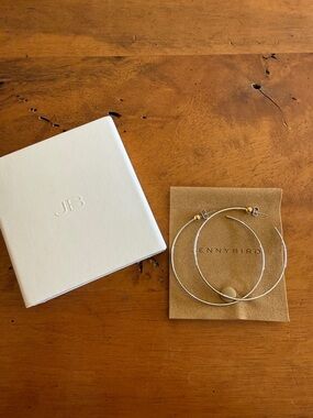 Jenny Bird Platinum Silver Thin Hoop Earrings with Gold Bead